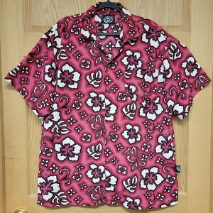 Uluwatu Mens Hawaiian Shirt Size XL Island Red Black Hibiscus Beach Resortwear